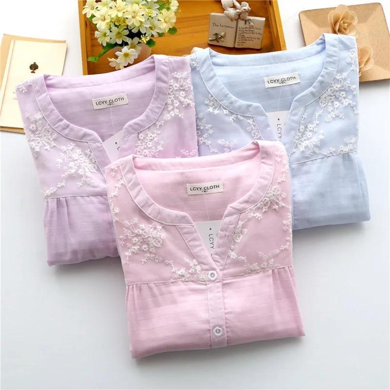 Cotton Embroidered Nightsuits In Blue