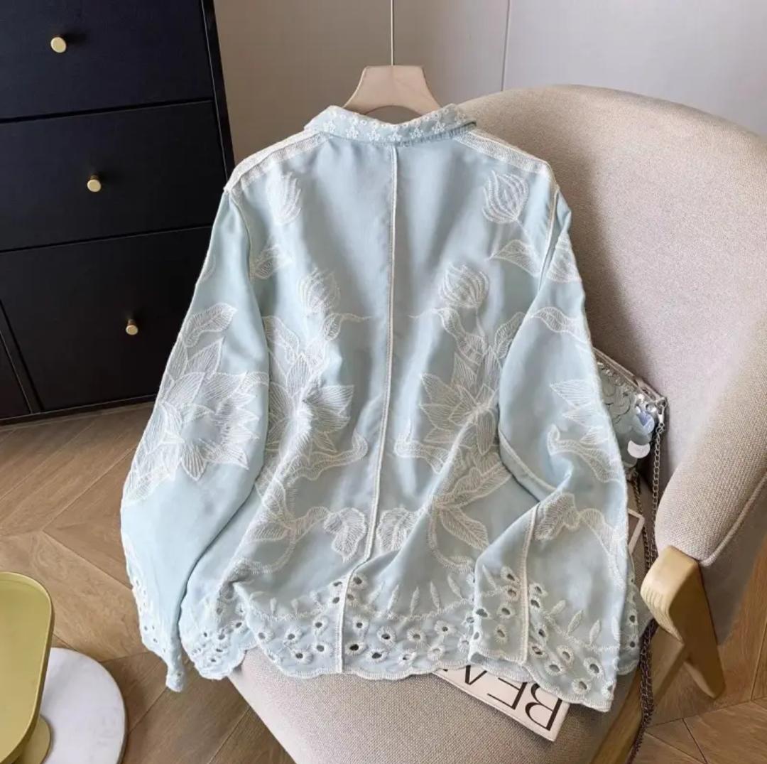 Deli Premium Embroidered Cotton Shirts In Blue