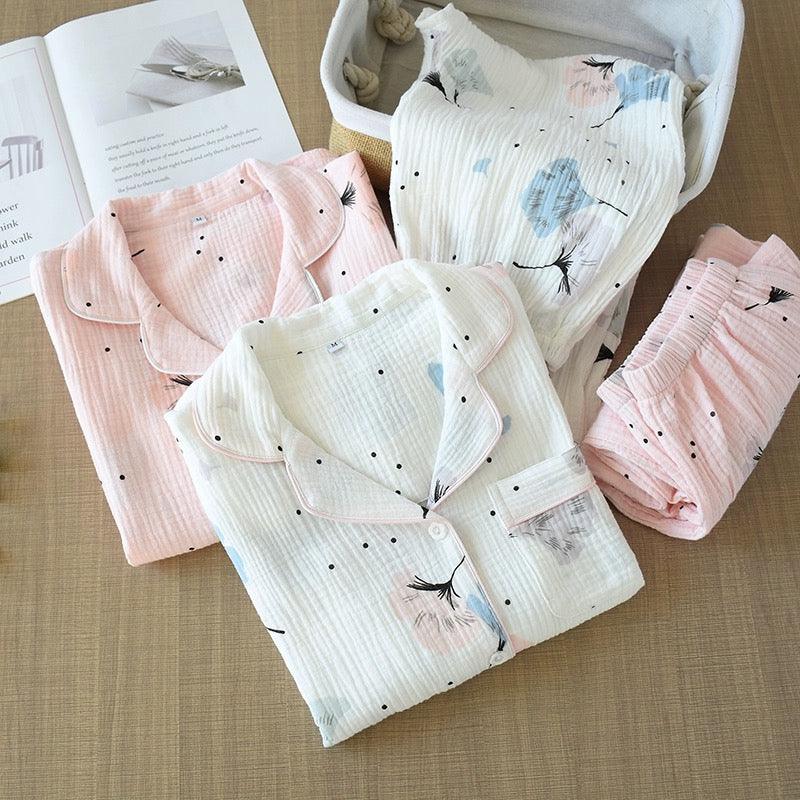 Feather Cotton Gauze Nightsuits In Pink