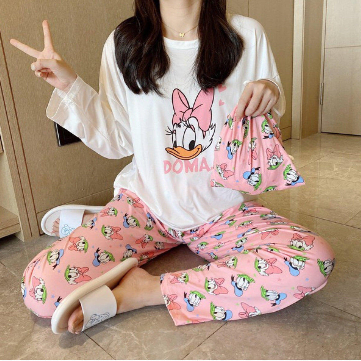 Iris Set of Cotton Nightsuit with Bag In Pink