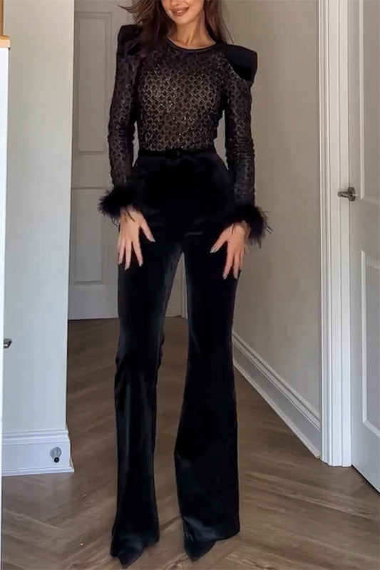 Adelie Fur Velvet Jumpsuit