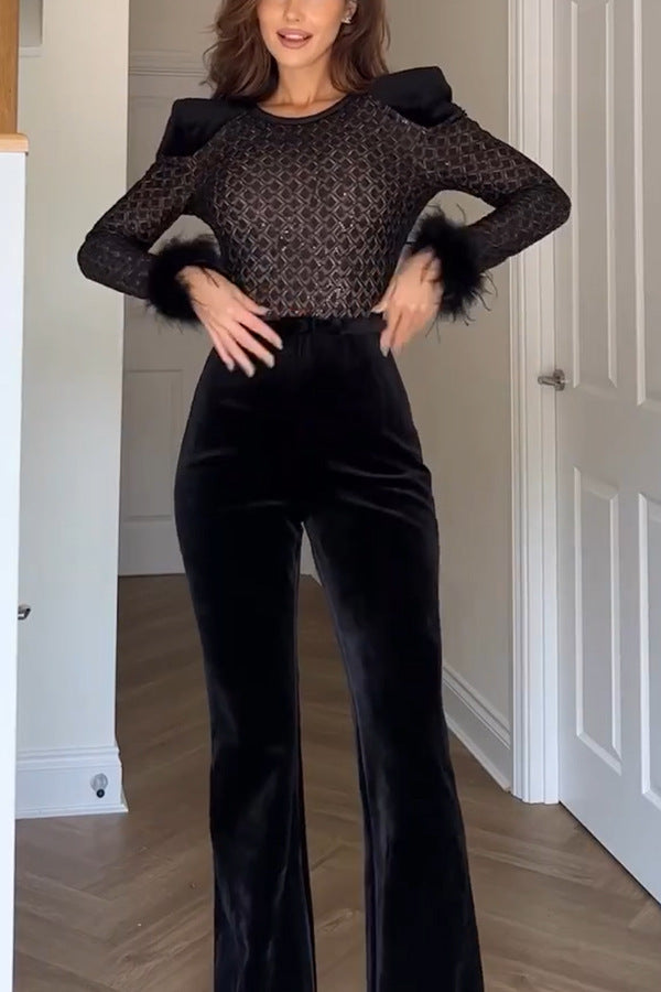 Adelie Fur Velvet Jumpsuit