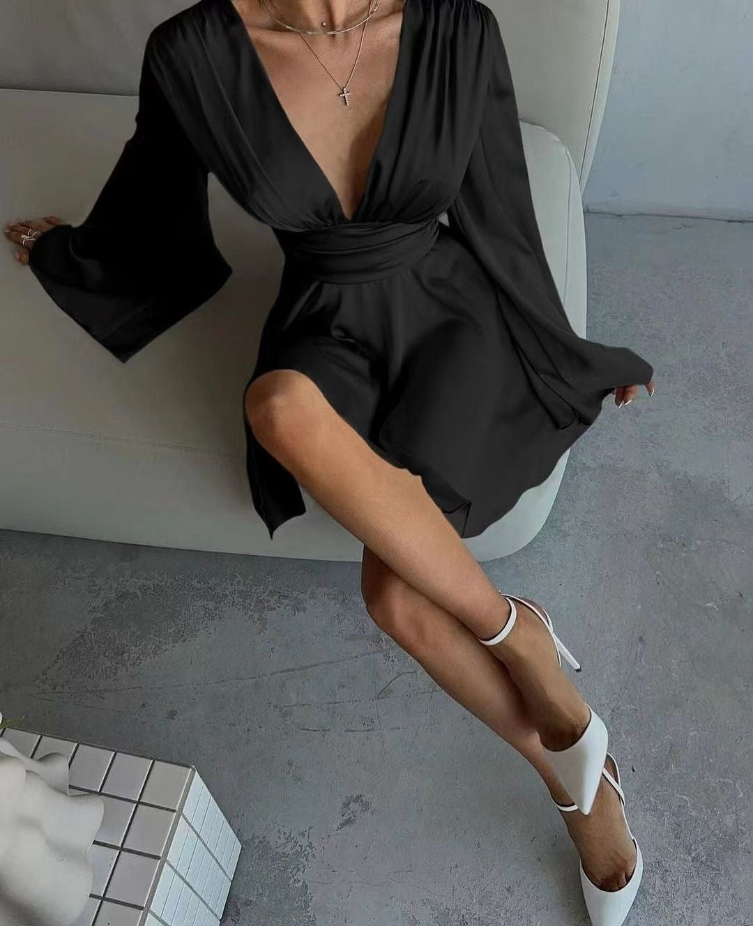 Agafiya Luxe Satin Dress In Black