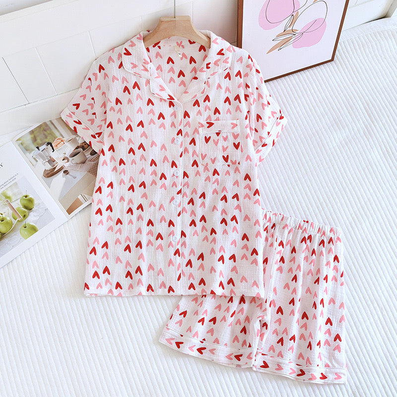 Alba Heart Cotton Nightsuit Set Of 3 In Red