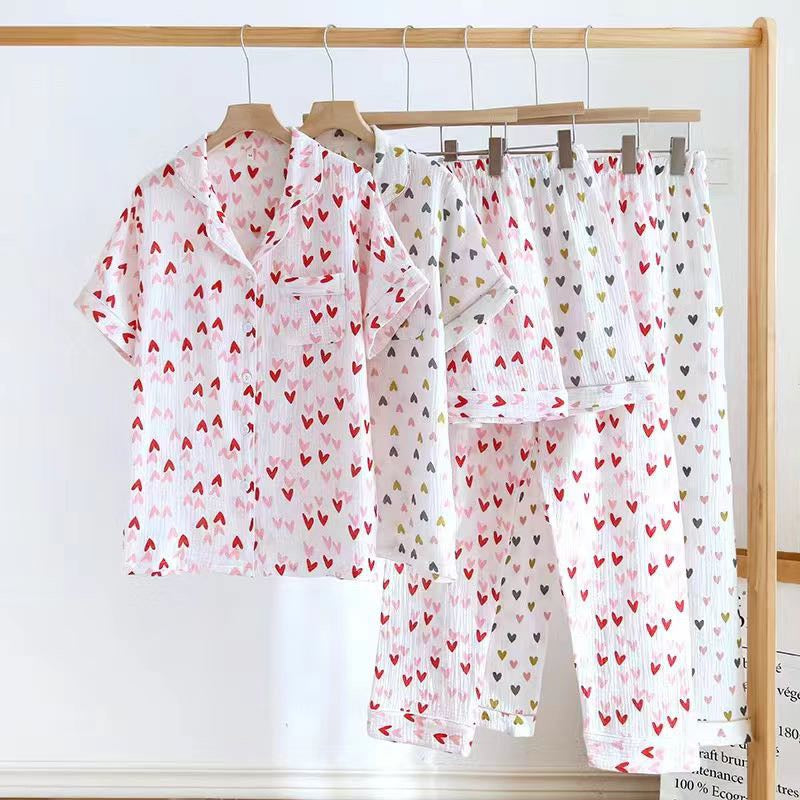 Alba Heart Cotton Nightsuit Set Of 3 In Red