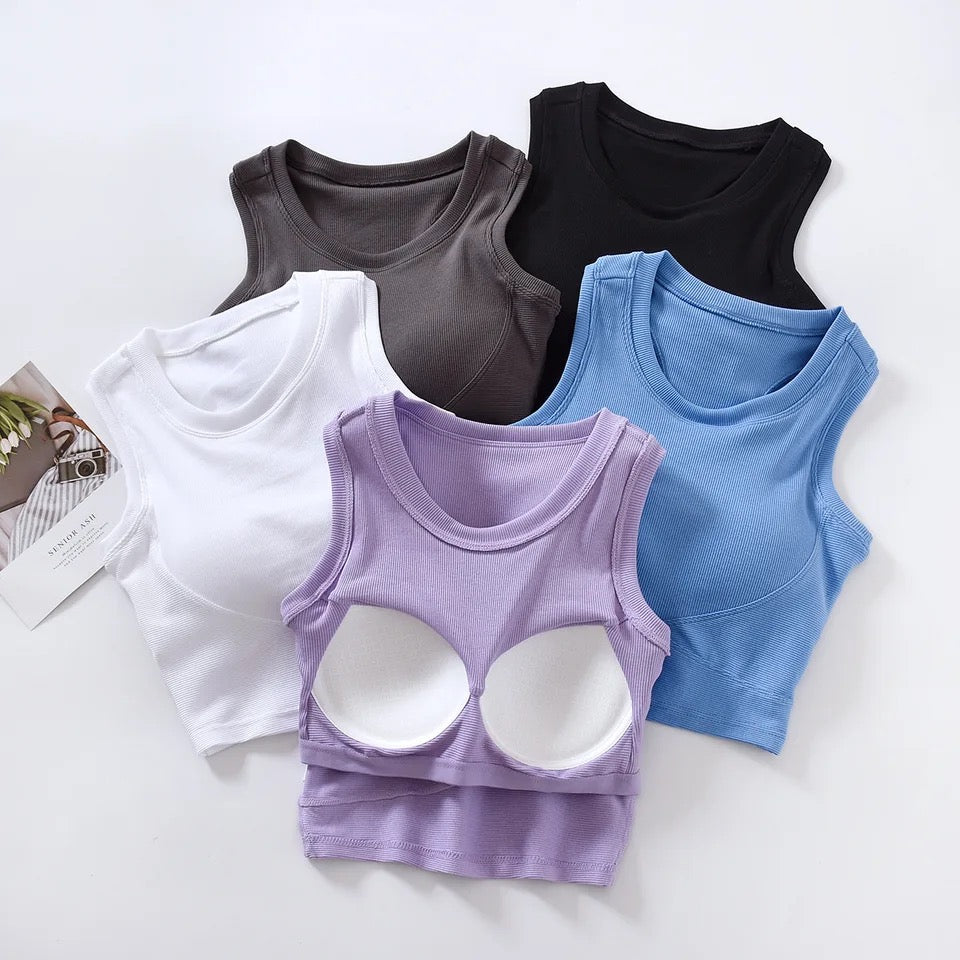 Baco Tank Tops with Inbuilt Bra In White