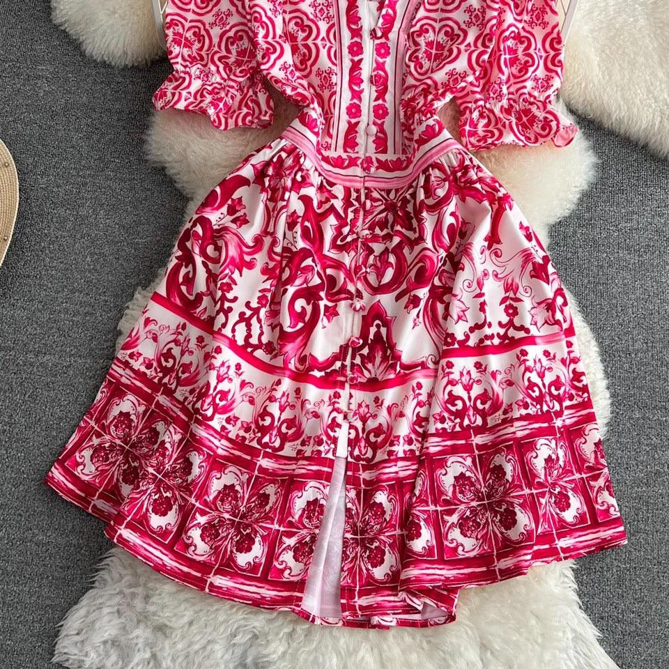 Bologna Porcelain Summer Vintage Dress In Pink