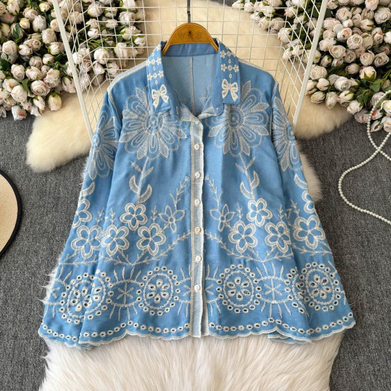 Caro Premium Embroidered Cotton Shirts In Blue