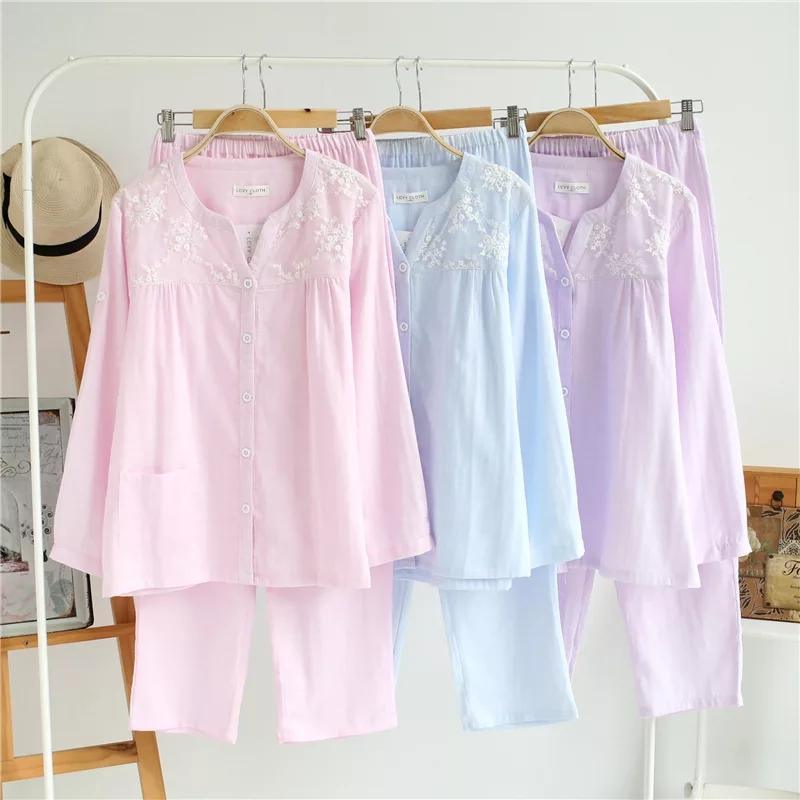 Cotton Embroidered Nightsuits In Blue