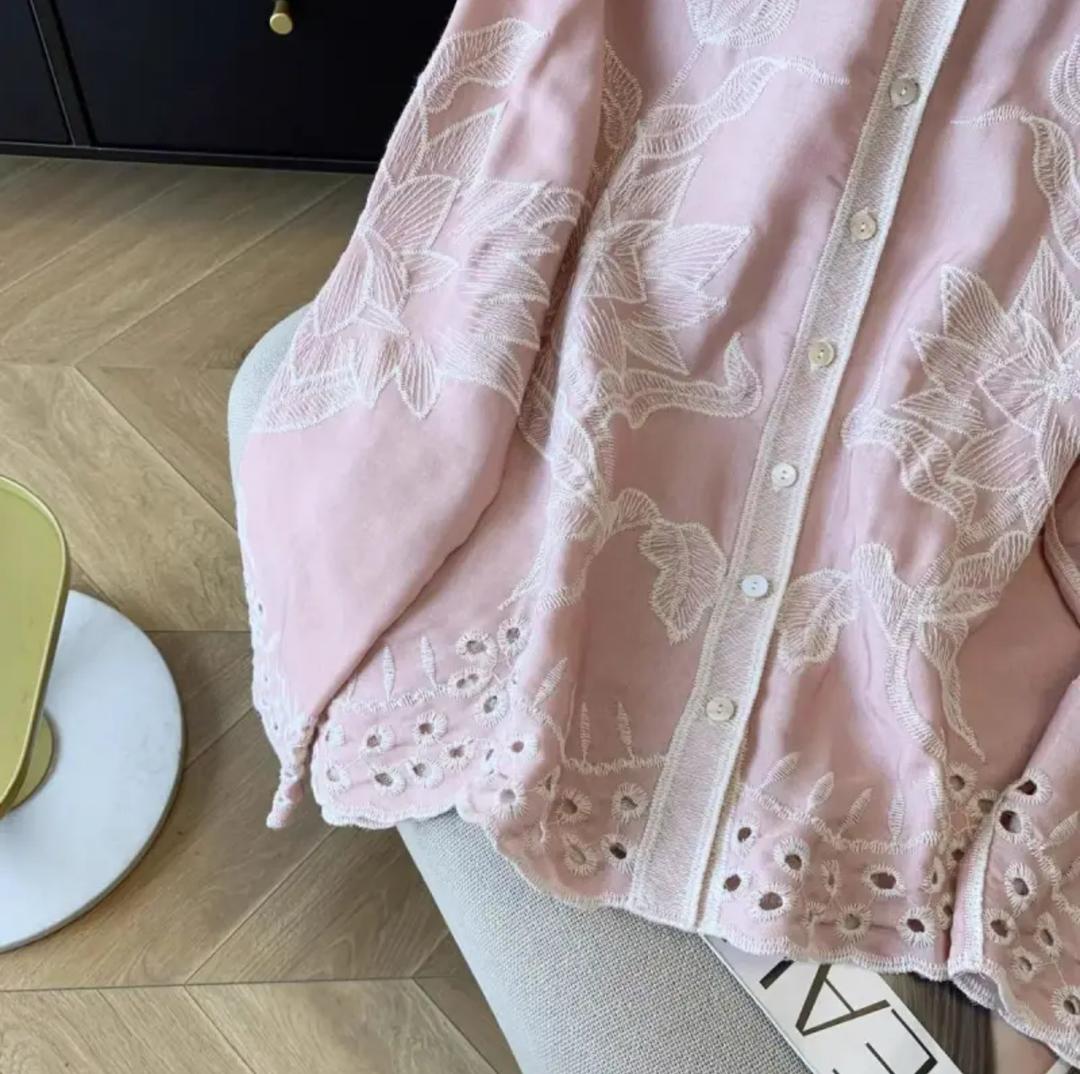 Deli Premium Embroidered Cotton Shirts In Pink