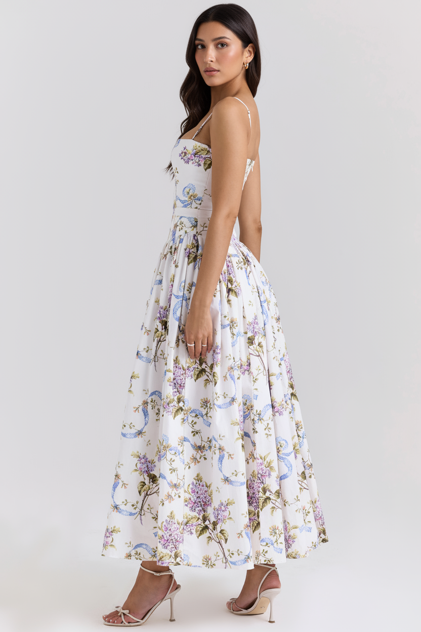 Eris Luxe Floral Maxi Dress In Off White