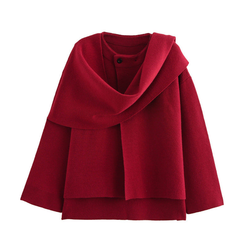 Essie Vintage Woolen Short Coat With Scarf In Brown