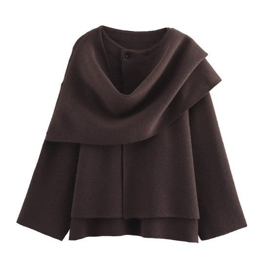 Essie Vintage Woolen Short Coat With Scarf In Brown