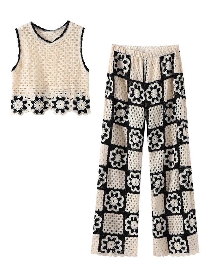 Hanako Crochet Coord Set -Resortwear In Beige