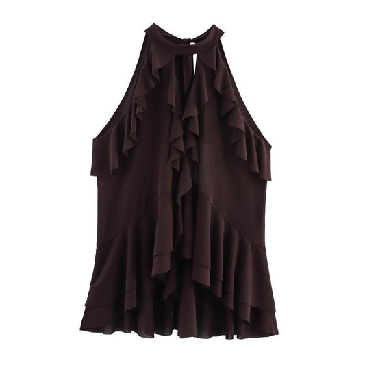 Hena Ruffled Summer Top In Brown