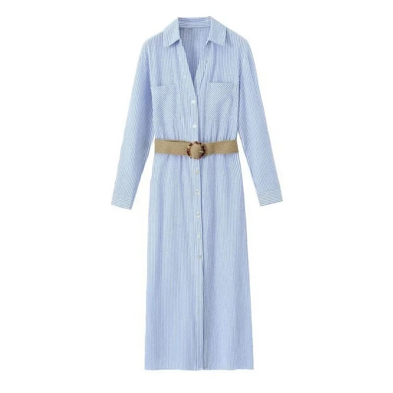 Jamie Luxe Striped Shirt Dress With Belt In Blue