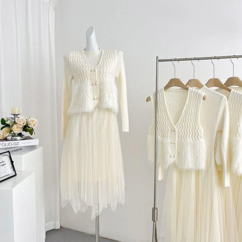 Jolie Luxe Dress with Fur Vest