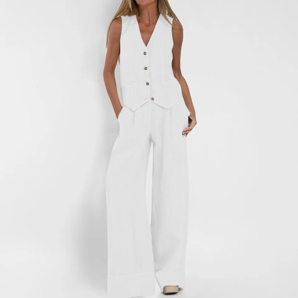 Laiden Statement Linen Vest Suit with Pants