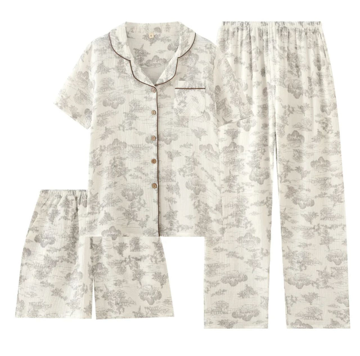 Lara 3 Pc Set Cotton Nightsuit In Off-White