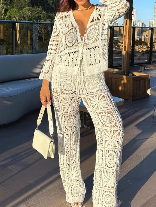 Laysha Crochet Holiday Coord - Resortwear In Beige