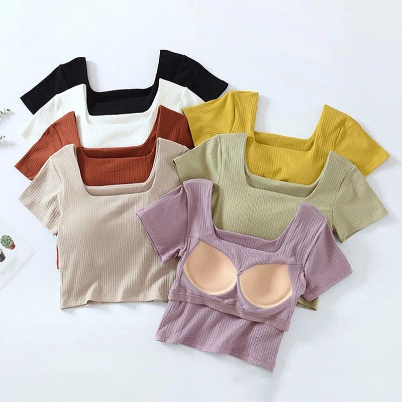 Levo Summer Tops with Inbuilt Bra In Black