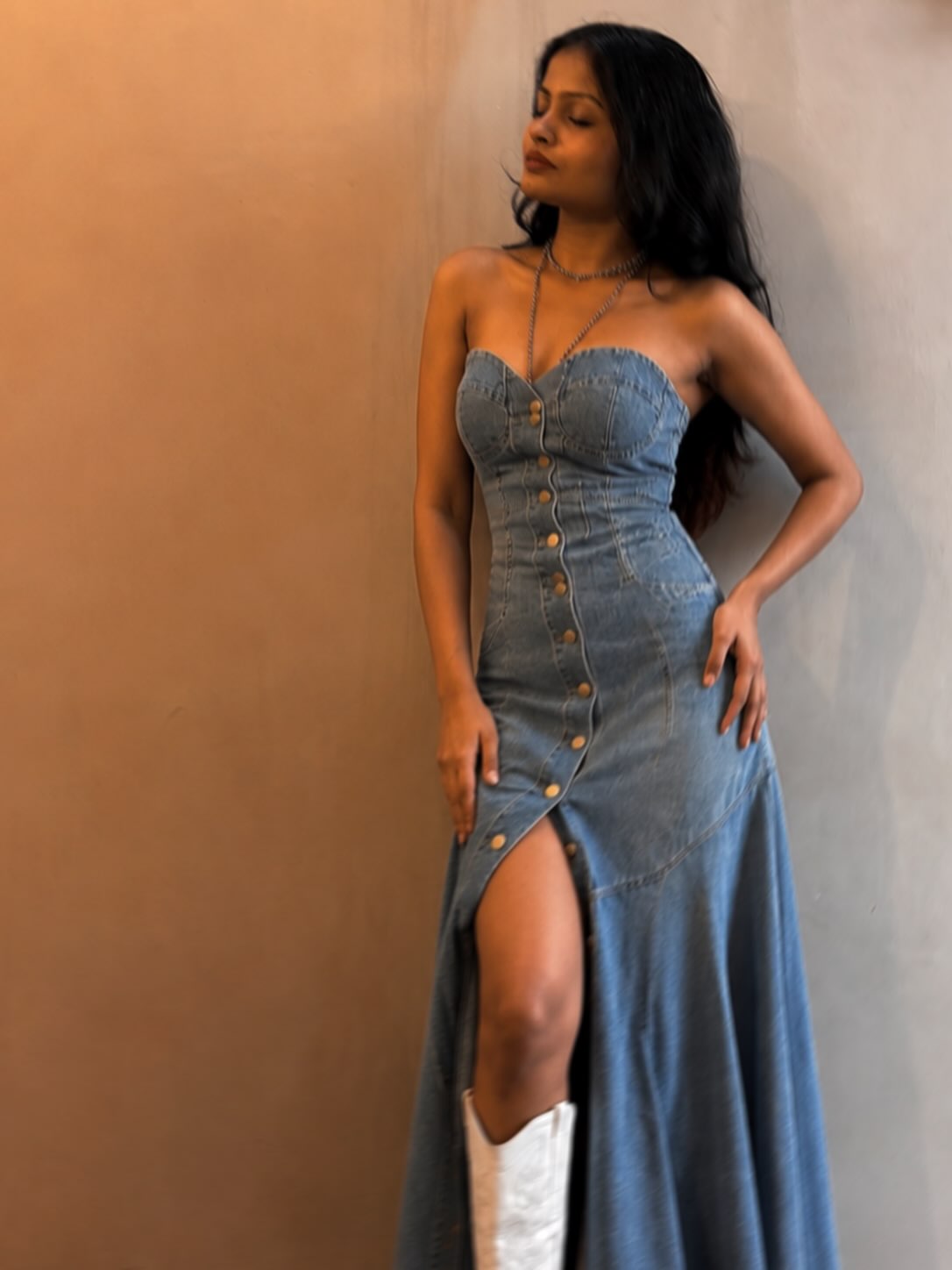 Marco Statement Denim Dress In Blue