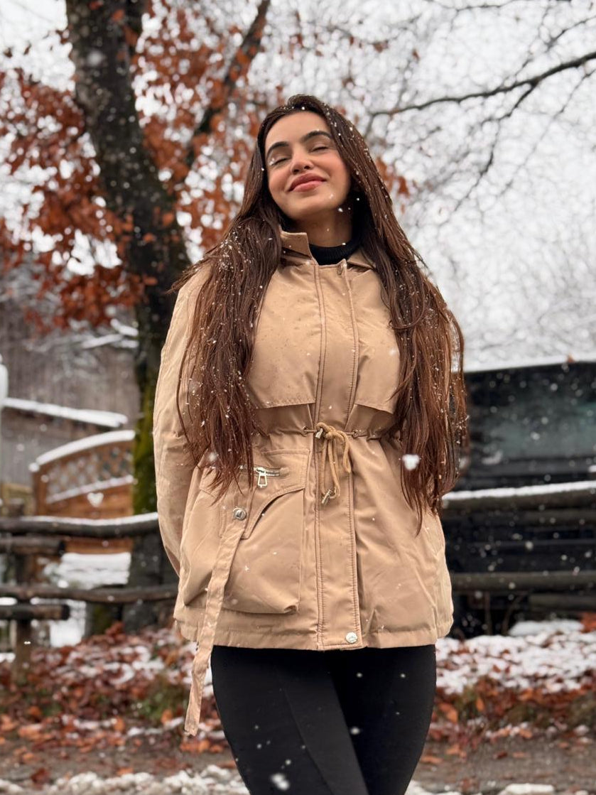 Margot Warm Fleece Lined Parka Jacket In Brown