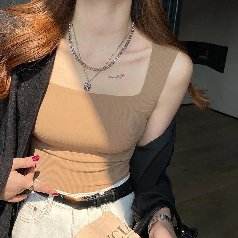 Nino Tank Tops with Inbuilt Bra in Brown
