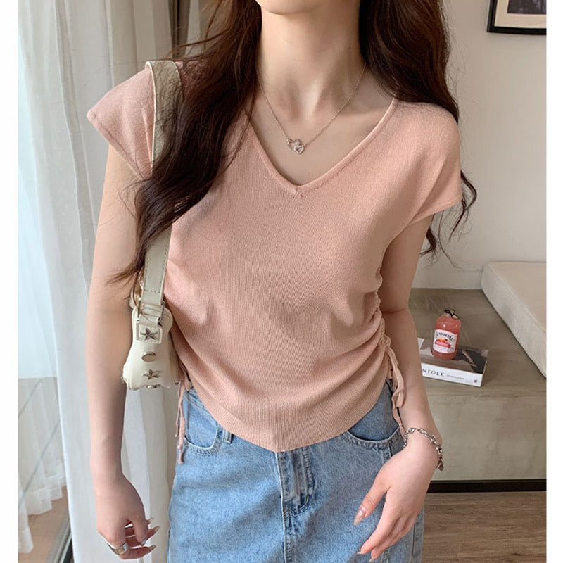 Norie Knit Summer Top In Peach