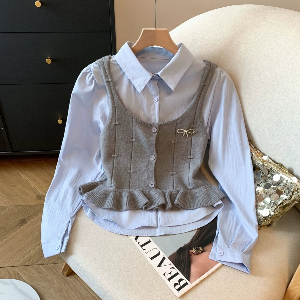 Orlane Two Piece Shirt & Knit Vest Set