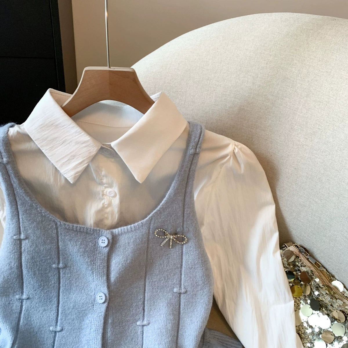Orlane Two Piece Shirt & Knit Vest Set