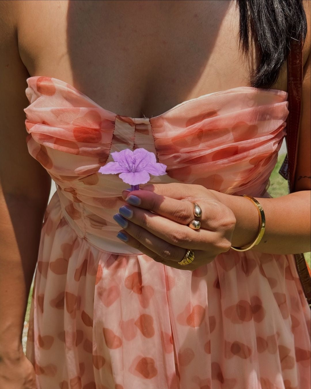 Rubert Mesh Detail Party Dress In Peach