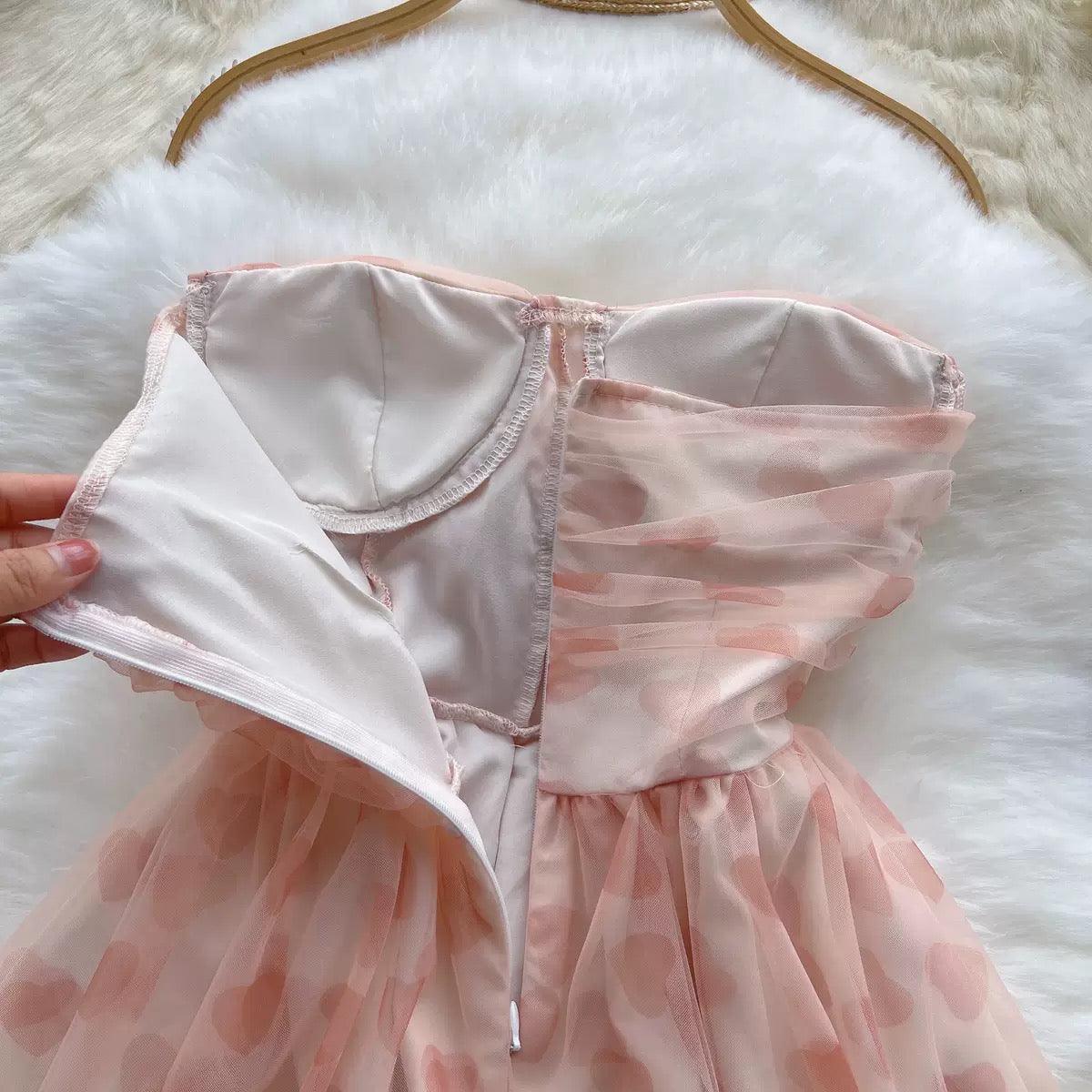 Rubert Mesh Detail Party Dress In Peach