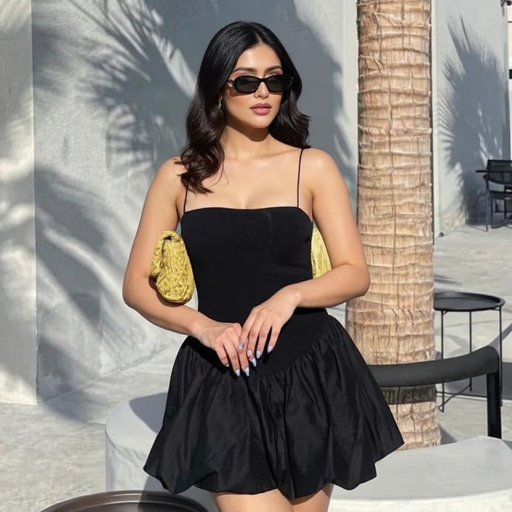 Semena Statement Balloon Dress In Black