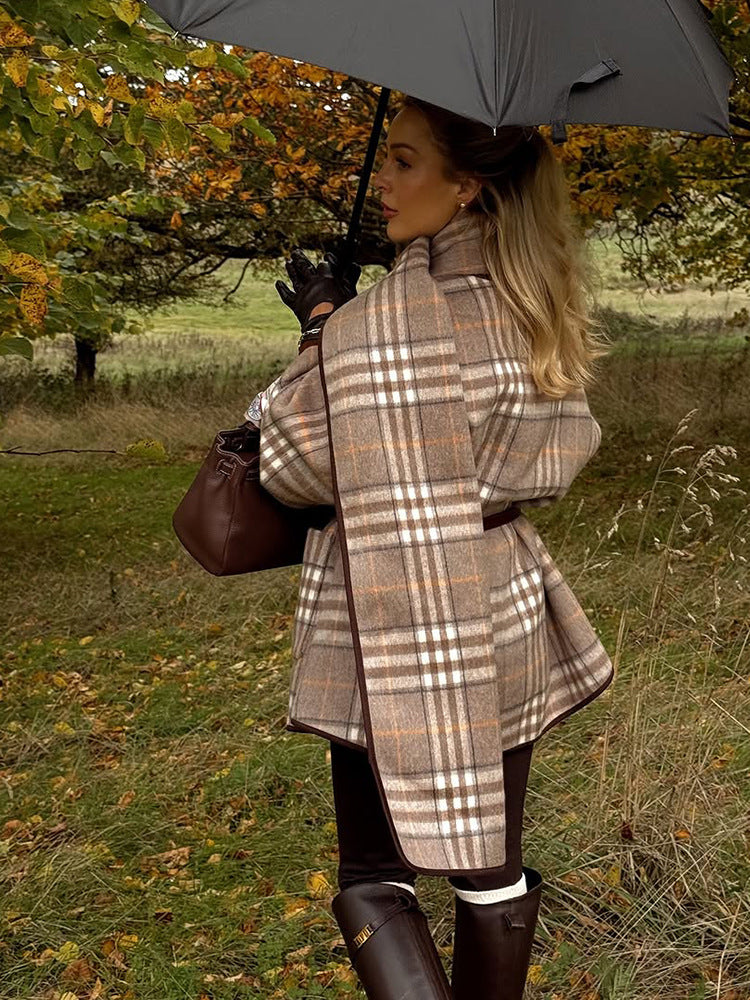 Tecla Plaid Jacket With Scarf