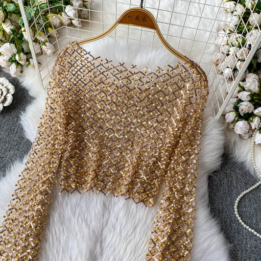 Zinia Mesh Sequined Crop Top